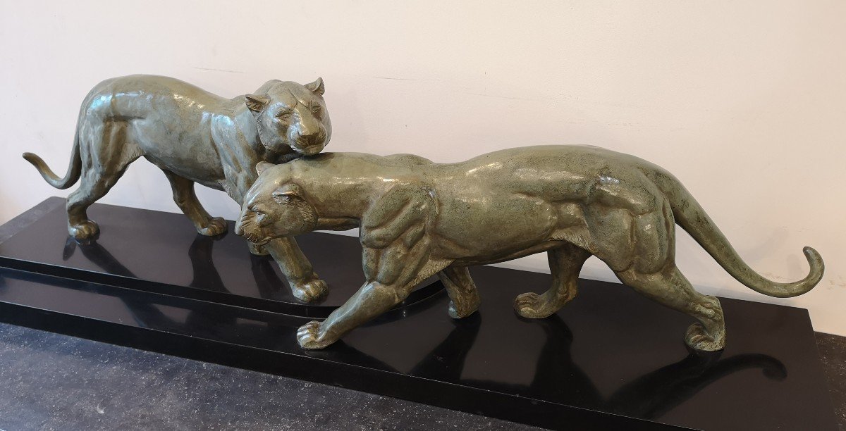 Bronze Panthers, Irénée Rochard, L: 115.5 Cm-photo-3
