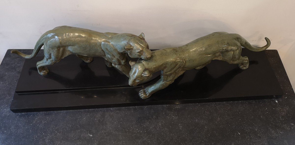 Bronze Panthers, Irénée Rochard, L: 115.5 Cm-photo-4