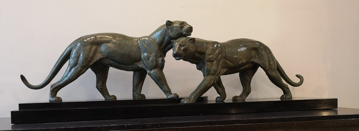 Bronze Panthers, Irénée Rochard, L: 115.5 Cm-photo-5