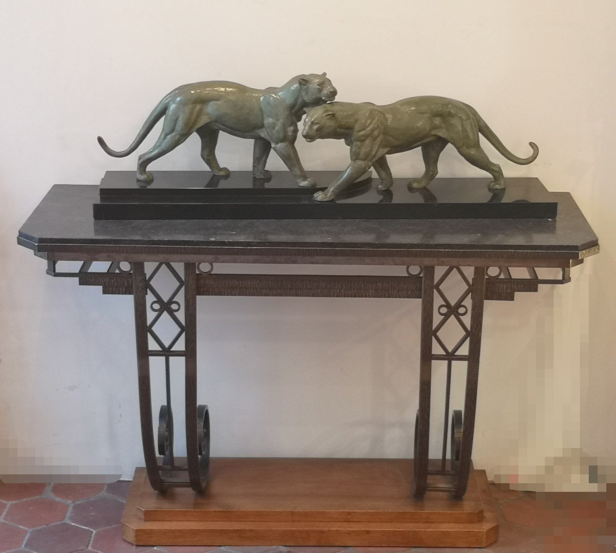 Bronze Panthers, Irénée Rochard, L: 115.5 Cm