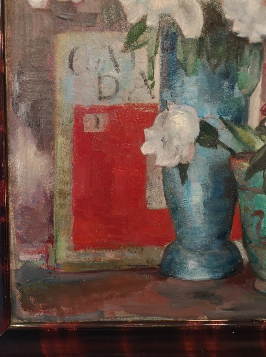 Nature Morte Aux Pivoines, Huile Sur Carton De Marian Stronski-photo-4