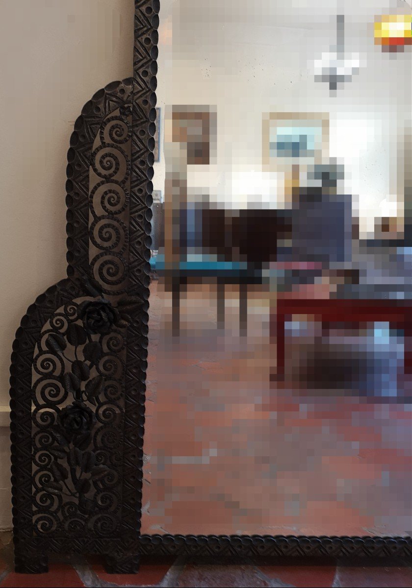 1930 Art Deco Mirror In Wrought Iron H: 156 Cm-photo-2