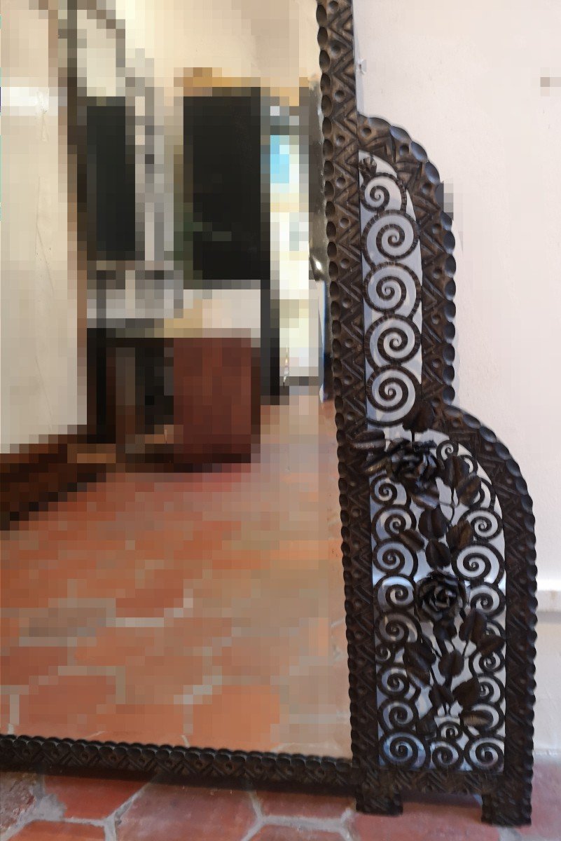 1930 Art Deco Mirror In Wrought Iron H: 156 Cm-photo-3
