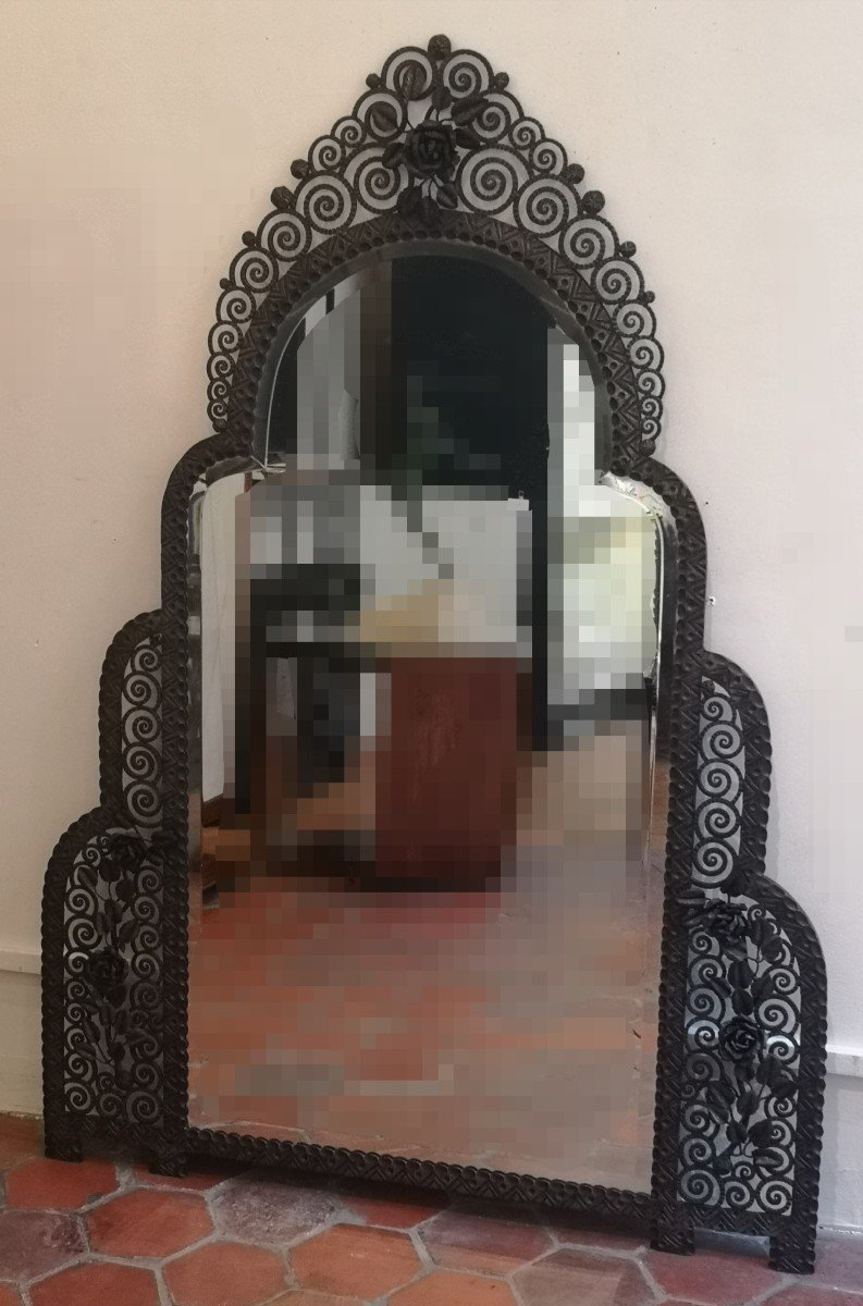 Miroir Art Déco 1930 En Fer Forgé H:156 Cm-photo-1