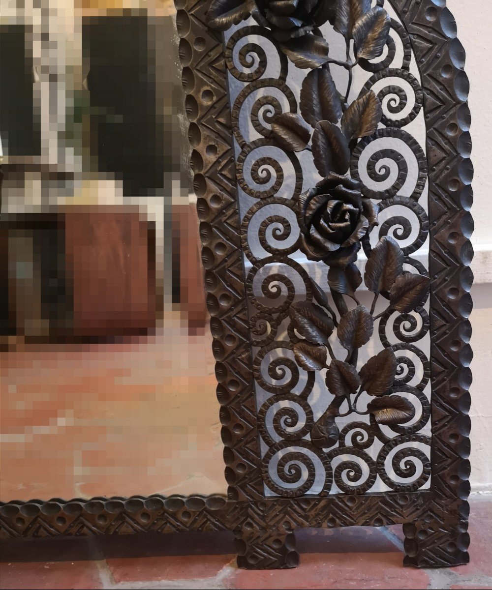 1930 Art Deco Mirror In Wrought Iron H: 156 Cm-photo-3