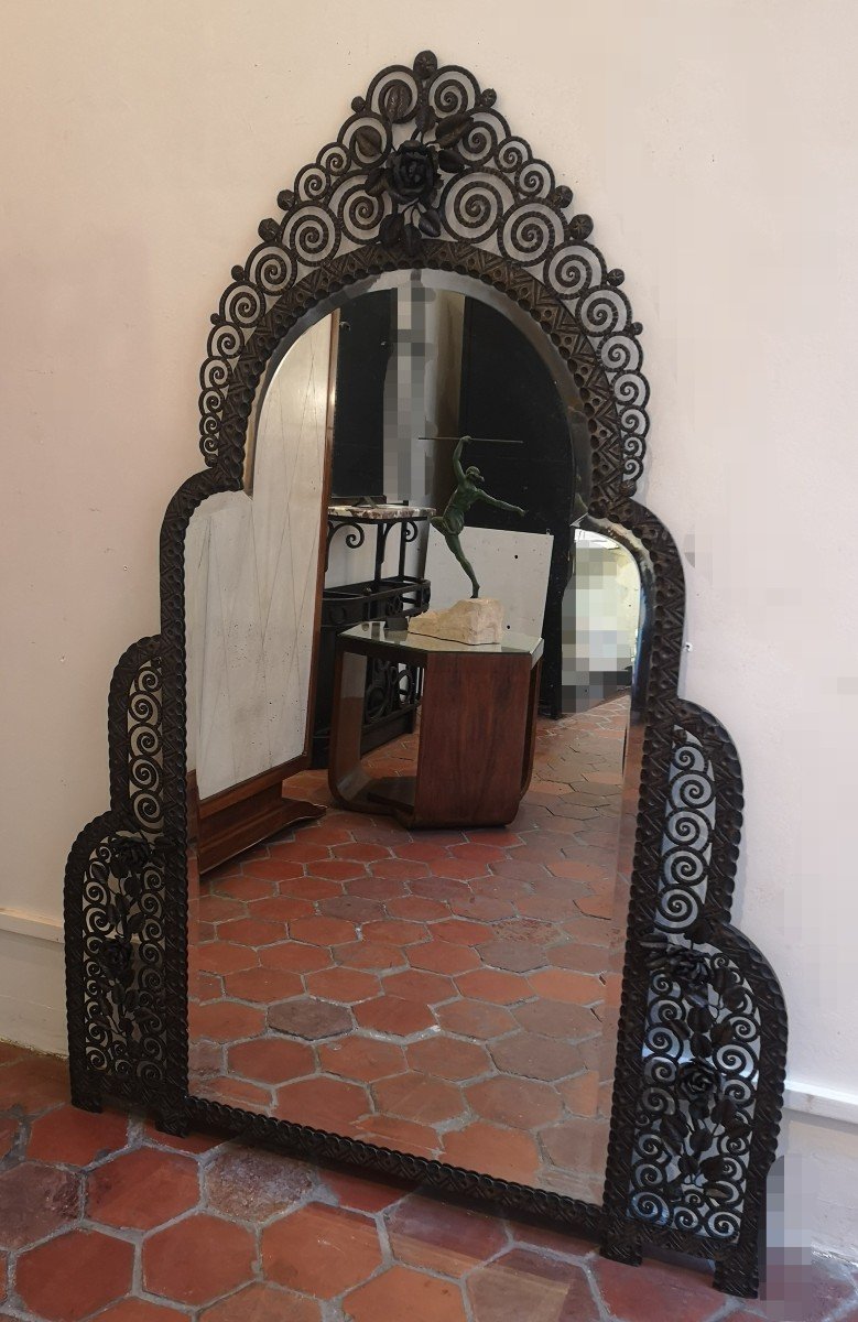 Miroir Art Déco 1930 En Fer Forgé H:156 Cm