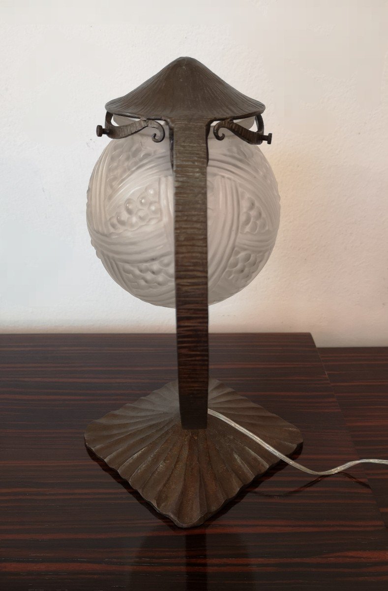 Art Deco Wrought Iron Lamp, Hettier Vincent-photo-3