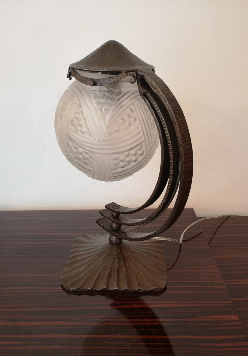 Art Deco Wrought Iron Lamp, Hettier Vincent-photo-4