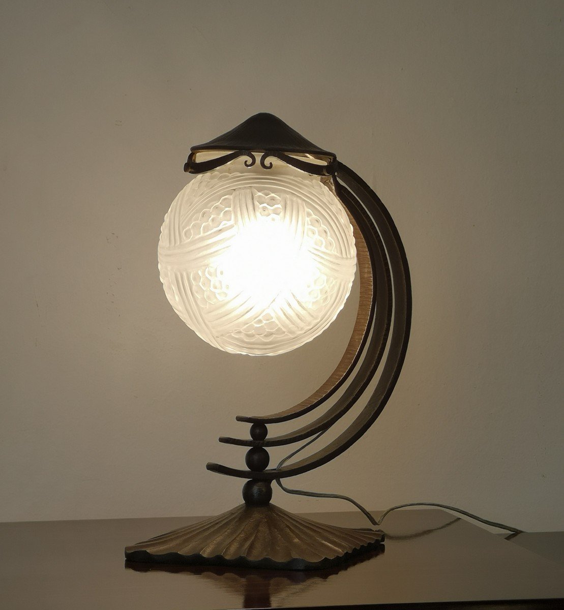 Art Deco Wrought Iron Lamp, Hettier Vincent