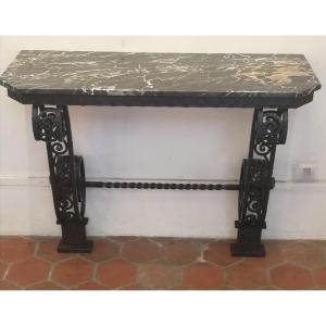Console Art Déco En Fer Forgé Martelé