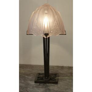 Art Deco Wrought Iron Lamp Signed Schneider