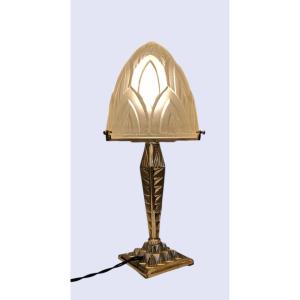 Lampe  Art déco 1930 en bronze nickelé de Germain & Lambolez et Verdun