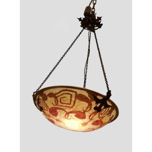 Le verre français, Schneider, suspension décor "Spirales" 