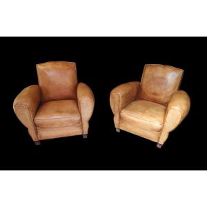 Pair Of Art Deco Club Chairs In Sheepskin Leather, Circa 1930