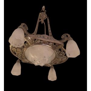 Art Deco Chandelier In Nickel-plated Bronze