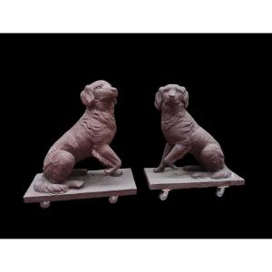 Paire de chiens de chasse en fonte de fer, circa 1900