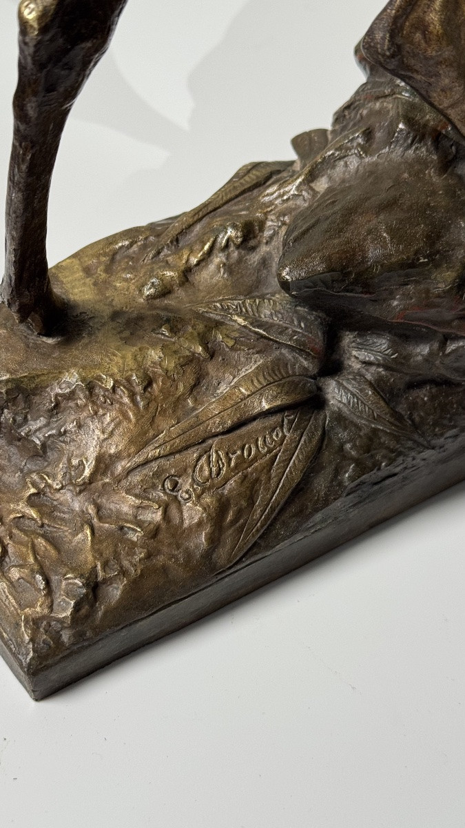 Edouard Drouot - Large Bronze Sculpture, Stag In Rut, Late 19th Century-photo-2