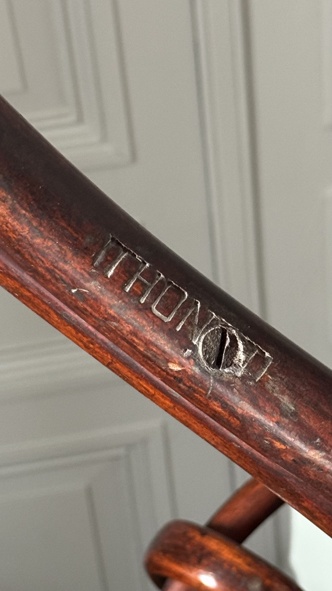 Thonet – Porte-manteau perroquet en bois courbé, signé, XIXe siècle-photo-3