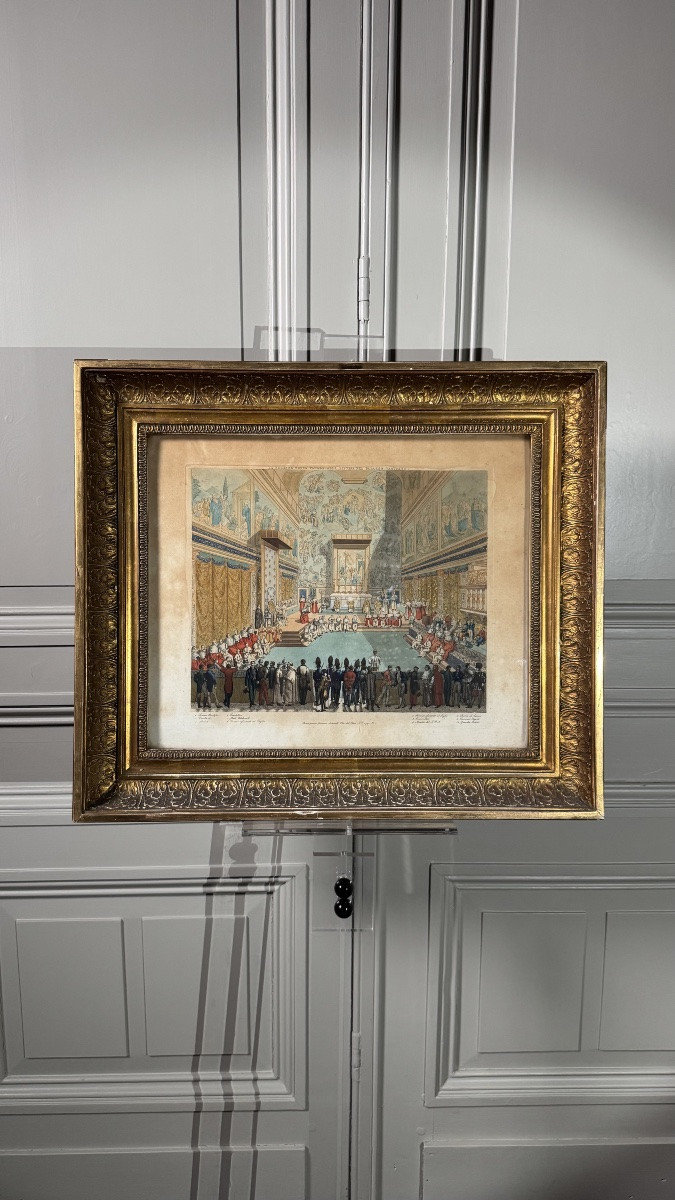 Hand-coloured Engraving – Papal Ceremony In The Sistine Chapel – Rome, Circa 1820-1850-photo-2