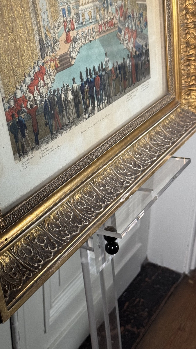 Hand-coloured Engraving – Papal Ceremony In The Sistine Chapel – Rome, Circa 1820-1850-photo-1