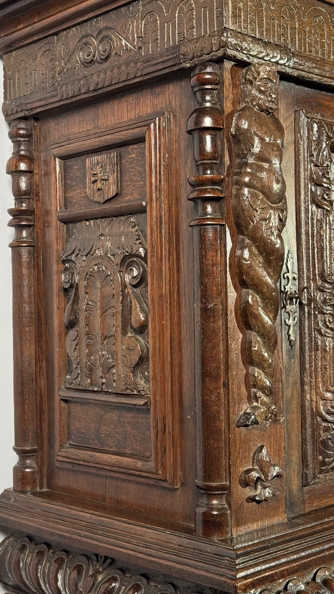 Renaissance Carved Wood Credenza – 17th Century Elements, 19th Century Assembly-photo-7