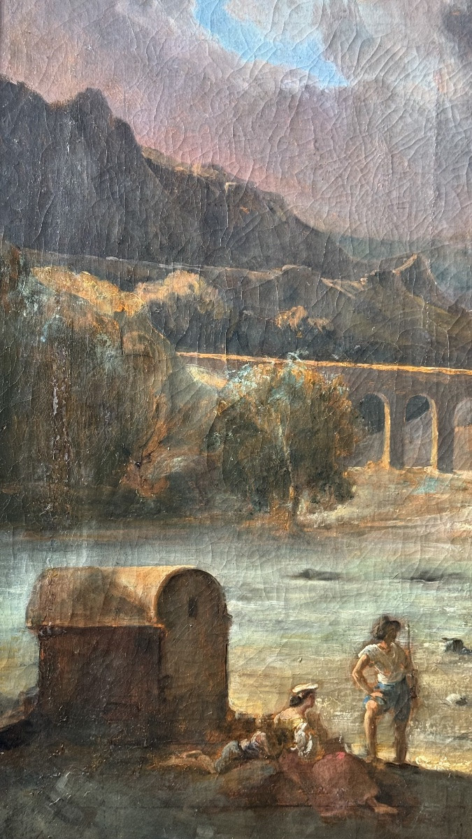 Huile sur toile - danseurs sous l'orage - école du XIXe-photo-2