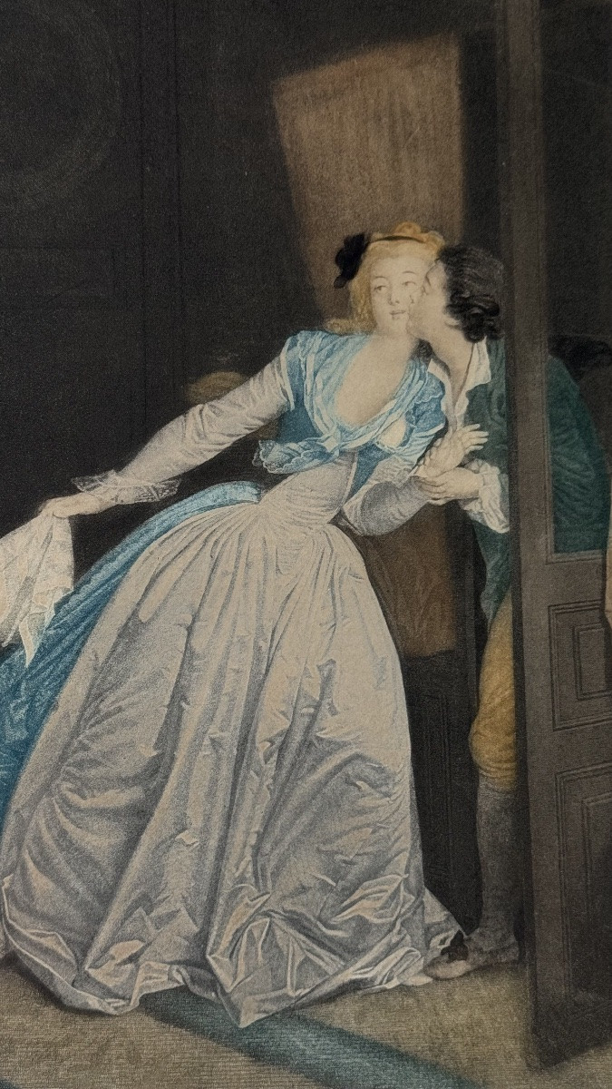 Gravure d'après Fragonard - "le baiser à la dérobée" -  XVIIIe siècle-photo-2