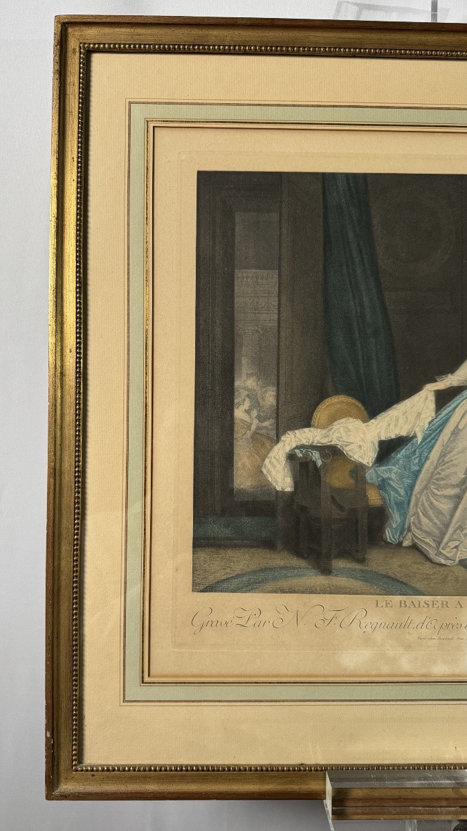 Gravure d'après Fragonard - "le baiser à la dérobée" -  XVIIIe siècle-photo-4