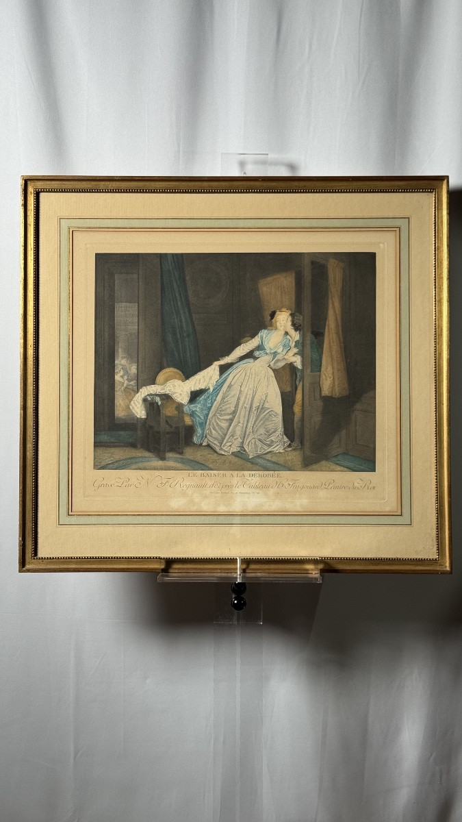 Gravure d'après Fragonard - "le baiser à la dérobée" -  XVIIIe siècle-photo-7