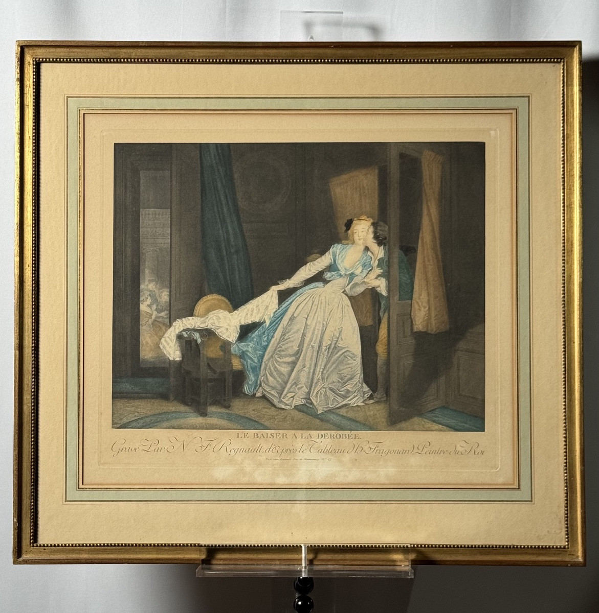 Gravure d'après Fragonard - "le baiser à la dérobée" -  XVIIIe siècle