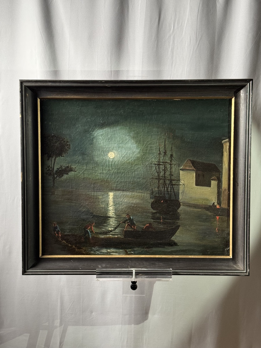 Marine au clair de lune - Huile sur toile - XIXeme siècle-photo-2