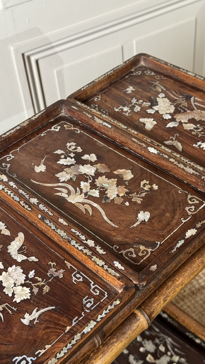 Bamboo Occasional Shelf Or Table With Mother-of-pearl Inlaid Panels – Japonist Taste, 19th Cent-photo-1