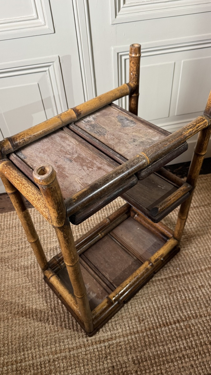 Bamboo Occasional Shelf Or Table With Mother-of-pearl Inlaid Panels – Japonist Taste, 19th Cent-photo-5