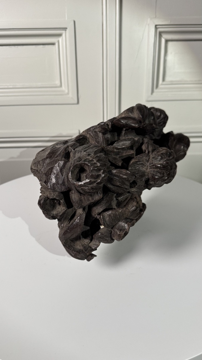 Panier de fleurs en bois sculpté, travail français du XVIIIe siècle-photo-4