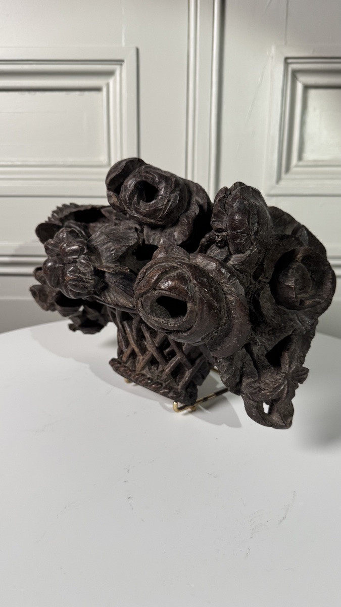 Panier de fleurs en bois sculpté, travail français du XVIIIe siècle-photo-4