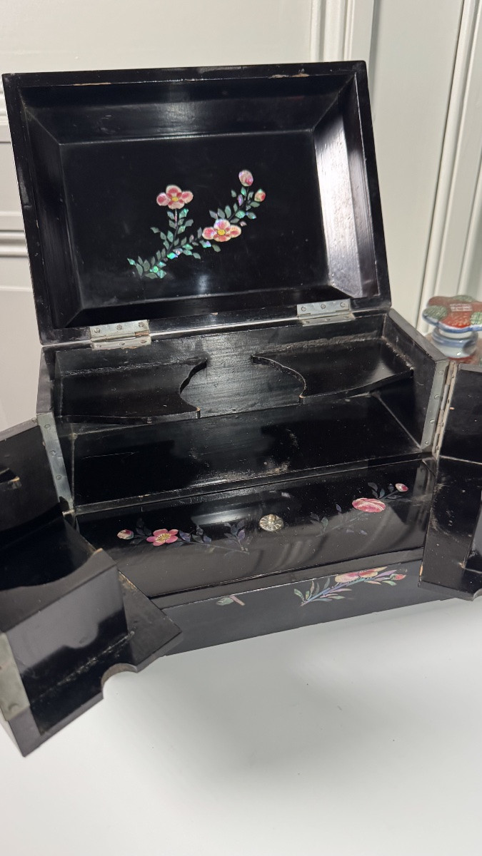 Coffret à thé japonais en bois noirci et incrustations – époque Meiji-photo-2
