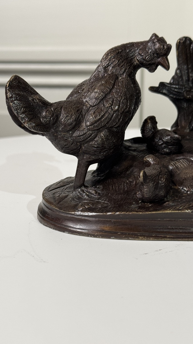 Auguste Cain (1821–1894)  Bronze Group: Rooster, Hen And Chicks-photo-5