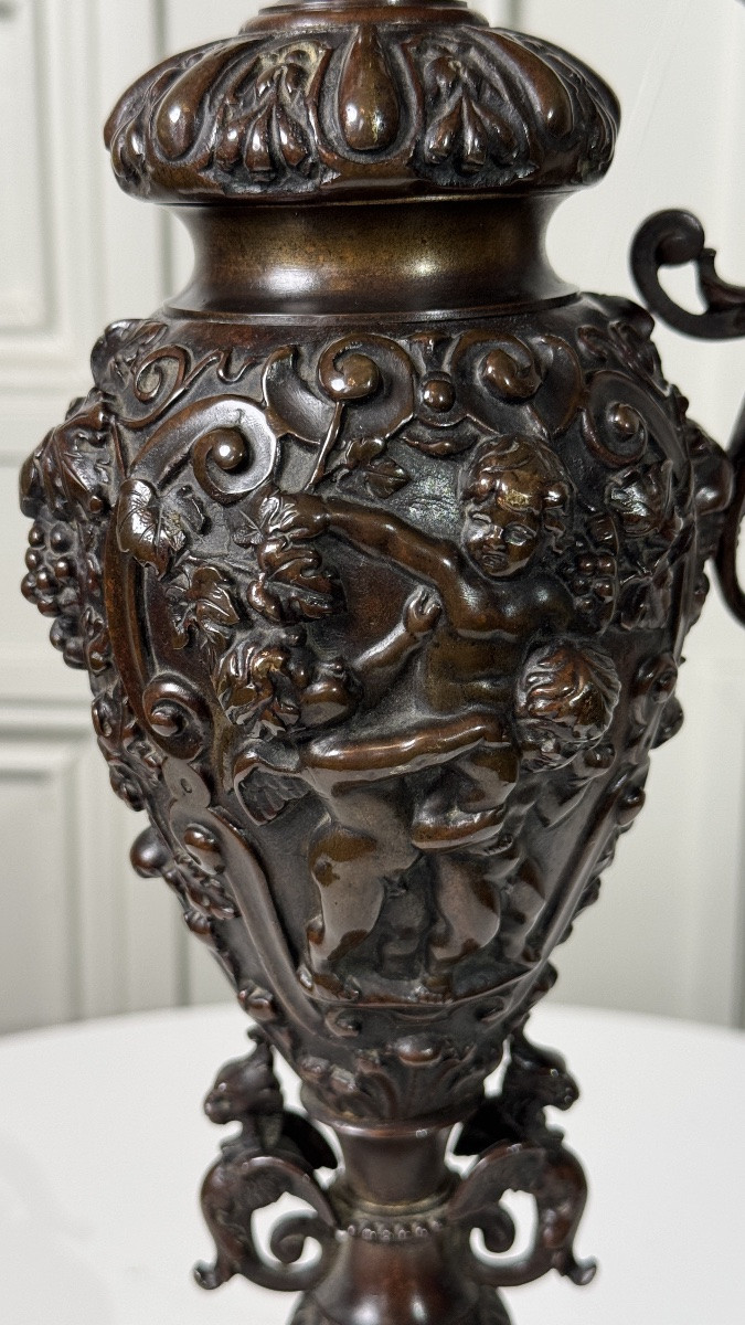 Large Finely Cast And Chased Bronze Ewer, 19th Century-photo-2