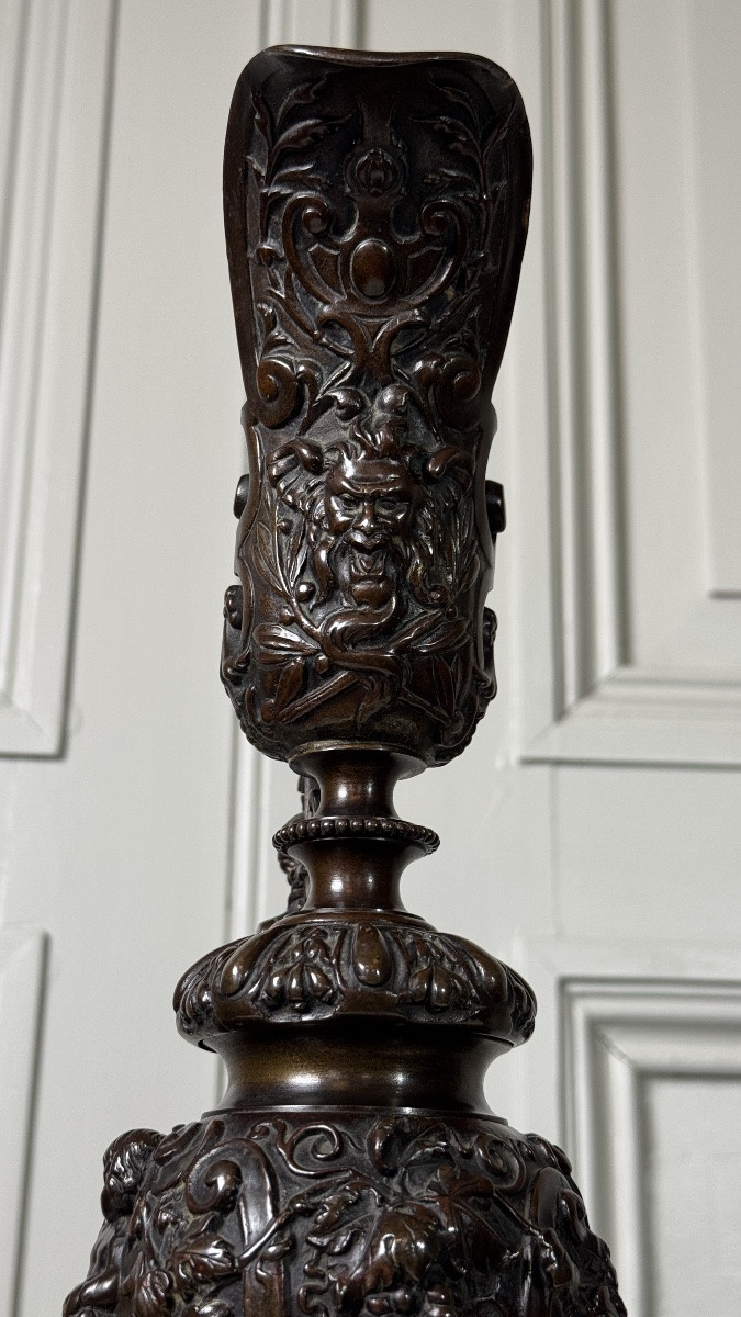 Large Finely Cast And Chased Bronze Ewer, 19th Century-photo-3