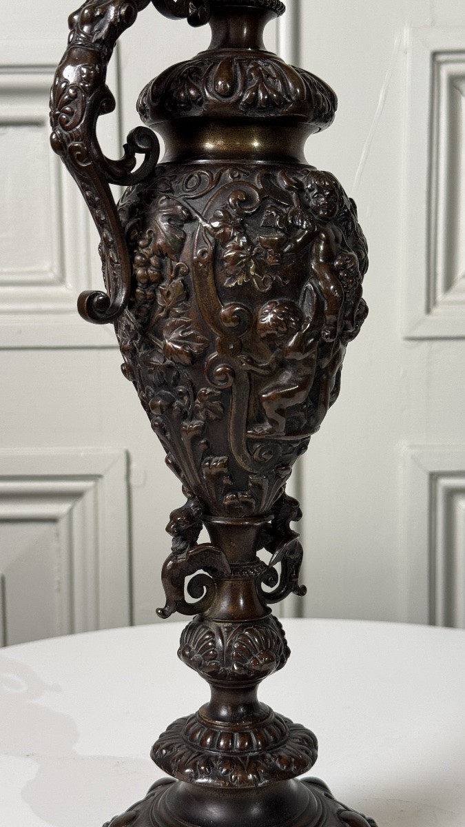 Large Finely Cast And Chased Bronze Ewer, 19th Century-photo-4