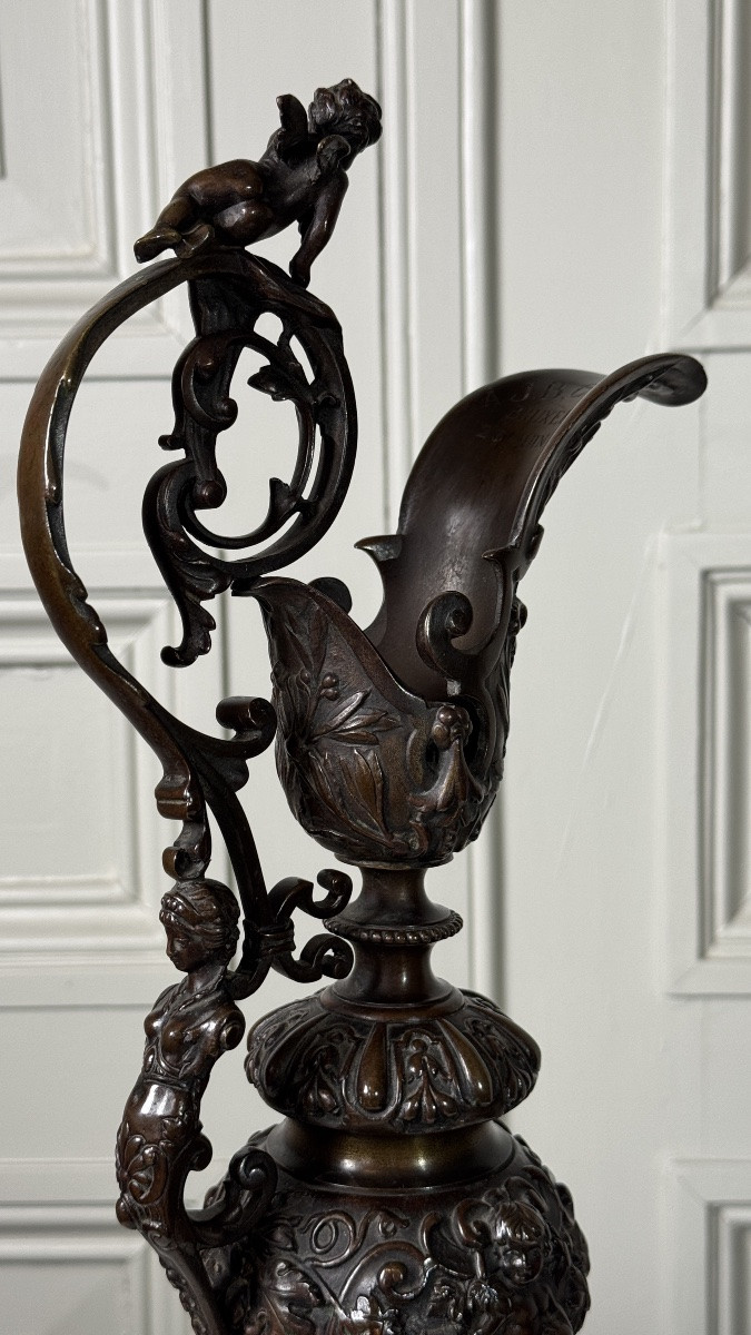 Large Finely Cast And Chased Bronze Ewer, 19th Century-photo-5