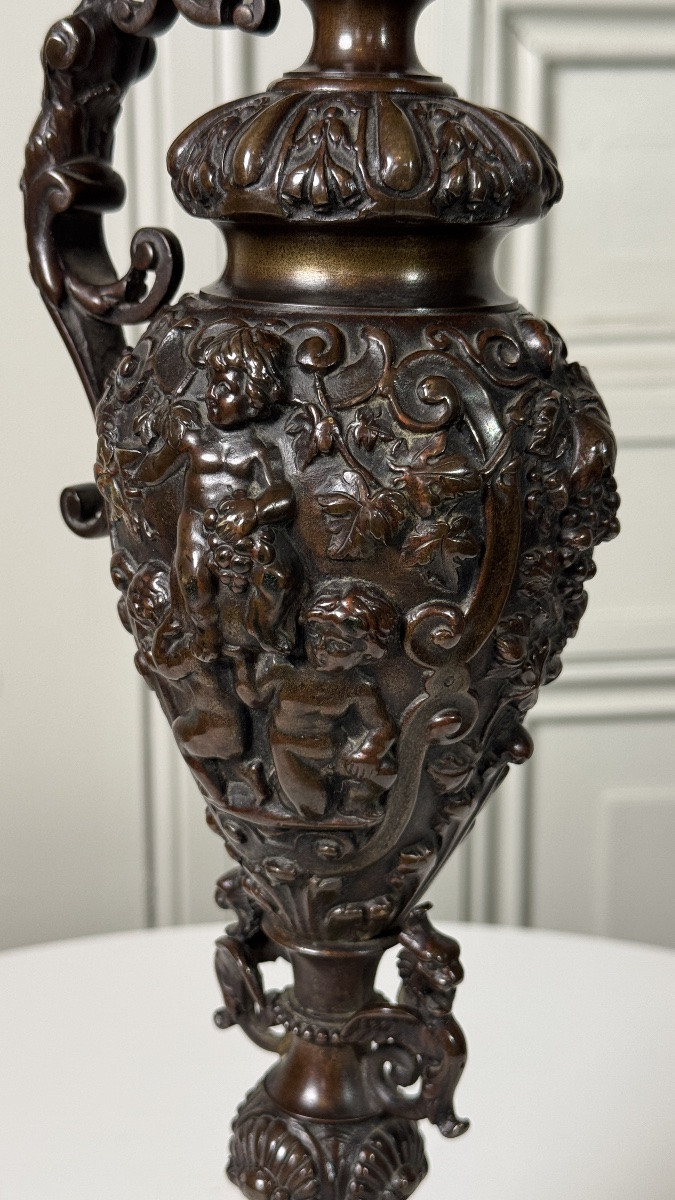 Large Finely Cast And Chased Bronze Ewer, 19th Century-photo-6