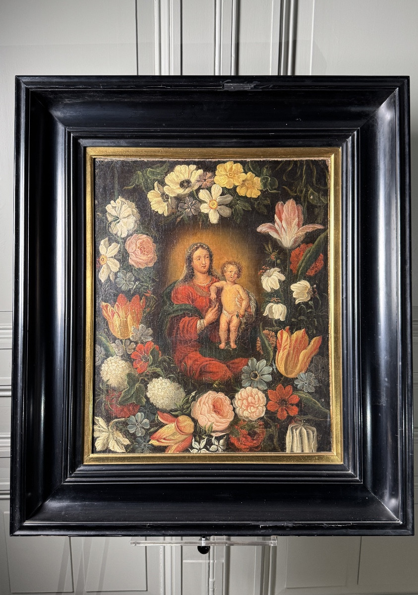 Virgin And Child In A Garland Of Flowers, Antwerp School, 17th Century