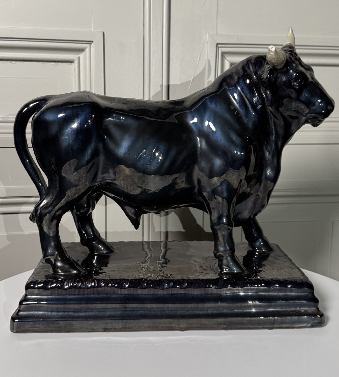 Black-glazed Faience Bull – Caldas Da Rainha, Portugal  Circa 1890