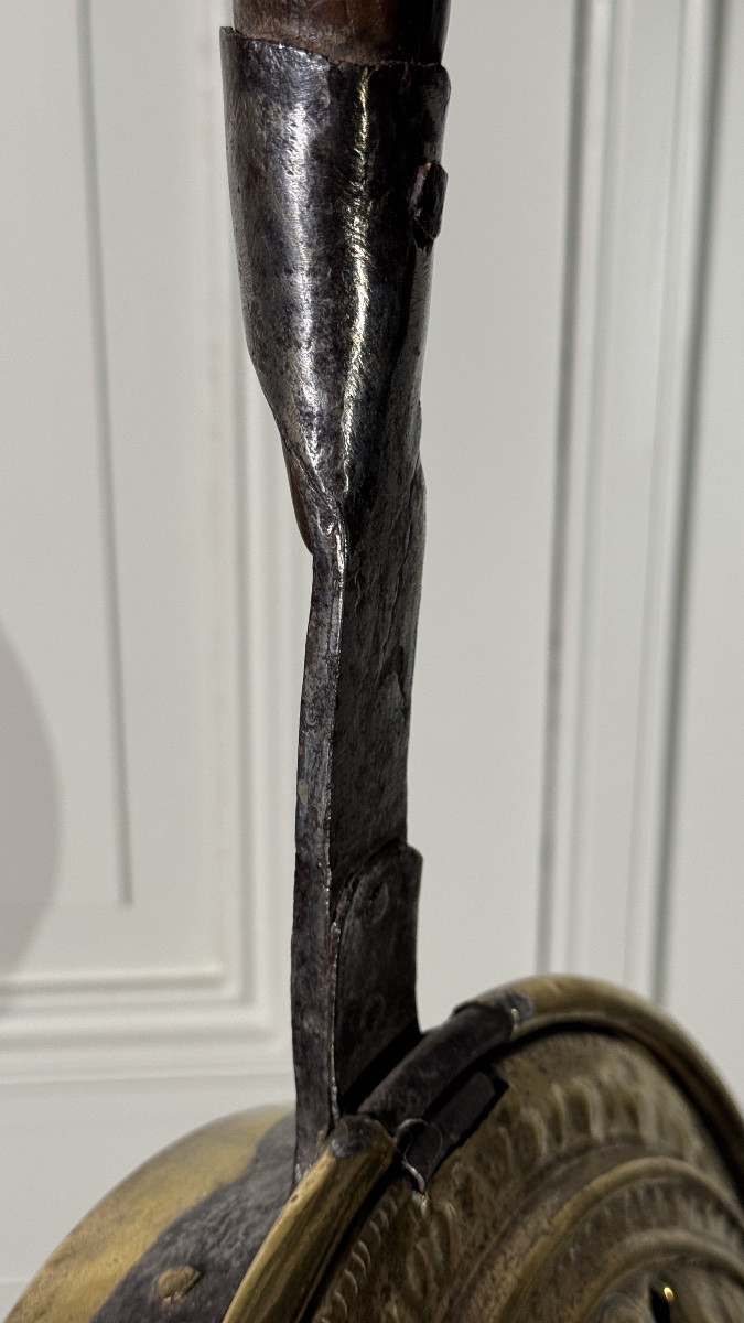 18th Century Repoussé Brass Bed Warmer With Heart Motifs, France-photo-3