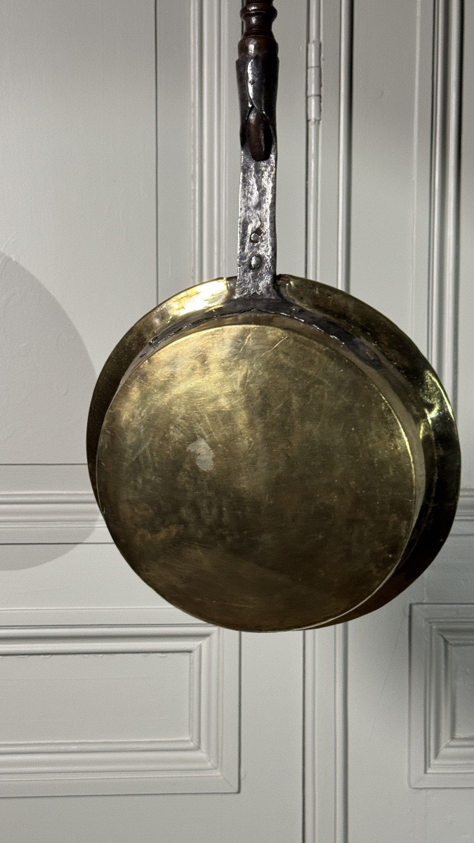 18th Century Repoussé Brass Bed Warmer With Heart Motifs, France-photo-5