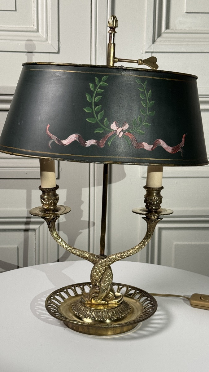 Lampe bouillotte en bronze, style Empire – abat-jour peint, XXe siècle-photo-2