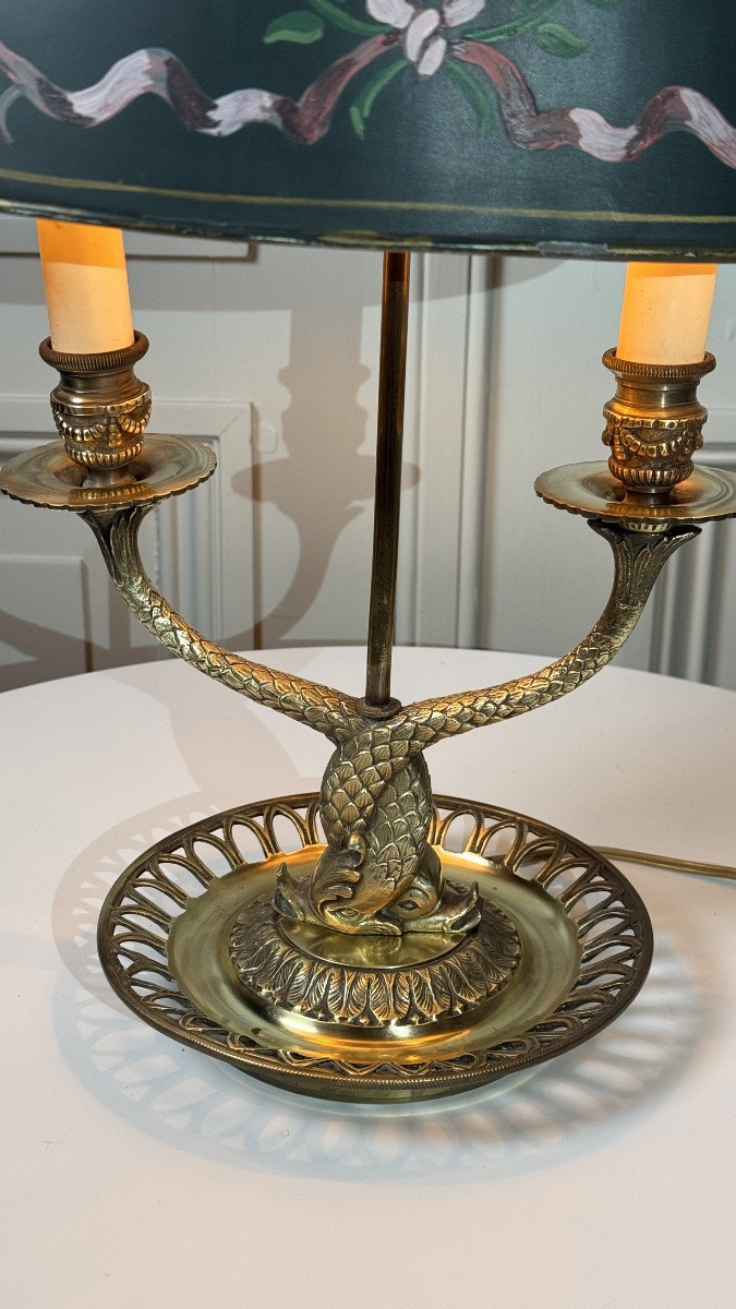 Lampe bouillotte en bronze, style Empire – abat-jour peint, XXe siècle-photo-3