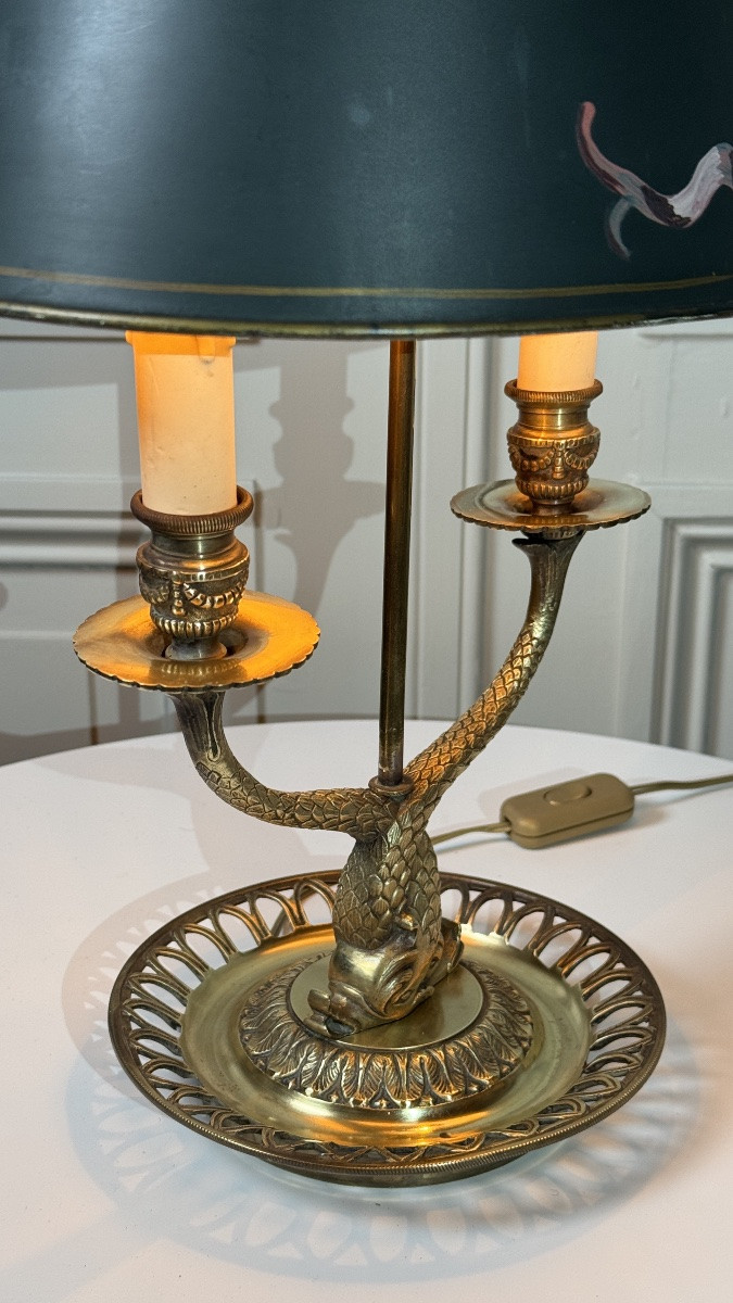 Lampe bouillotte en bronze, style Empire – abat-jour peint, XXe siècle-photo-4