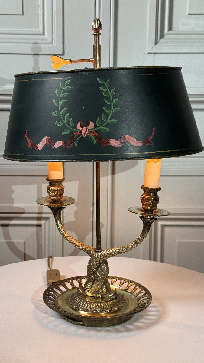 Lampe bouillotte en bronze, style Empire – abat-jour peint, XXe siècle-photo-1